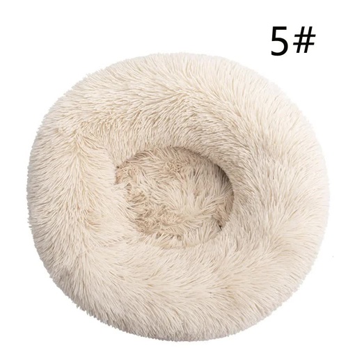 Calming Donut Pet Bed -Soft Faux Fur, Anti-Anxiety Fluffy Round Bed for Cats and Small Dogs (Light Brown)50cm - Main Image