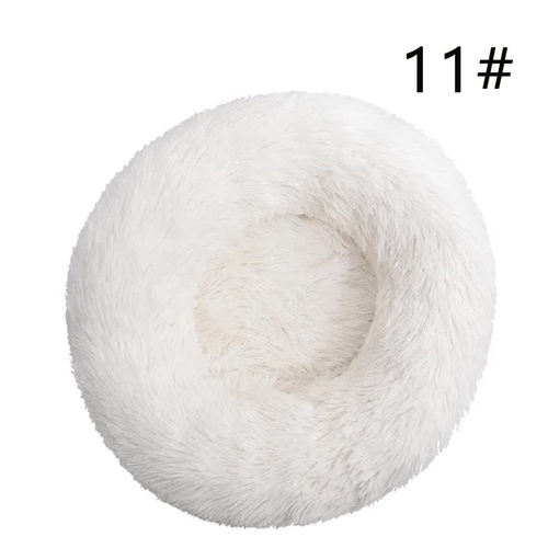 Calming Donut Pet Bed -Soft Faux Fur, Anti-Anxiety Fluffy Round Bed for Cats and Small Dogs (White)40cm - Main Image