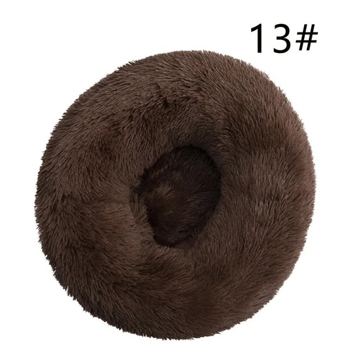 Calming Donut Pet Bed -Soft Faux Fur, Anti-Anxiety Fluffy Round Bed for Cats and Small Dogs (Coffee)50cm - Main Image