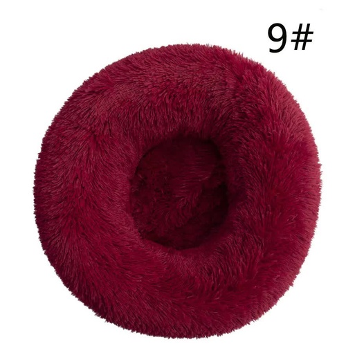 Calming Donut Pet Bed -Soft Faux Fur, Anti-Anxiety Fluffy Round Bed for Cats and Small Dogs (Wine Red)40cm - Main Image
