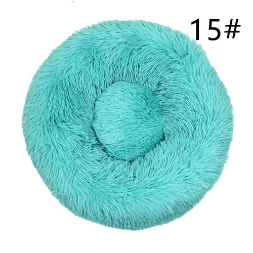 Calming Donut Pet Bed -Soft Faux Fur, Anti-Anxiety Fluffy Round Bed for Cats and Small Dogs (emerald green)40cm - Main Image
