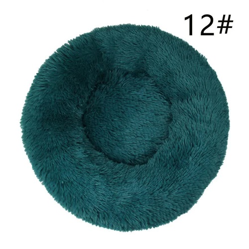 Calming Donut Pet Bed -Soft Faux Fur, Anti-Anxiety Fluffy Round Bed for Cats and Small Dogs (cyan blue)40cm - Main Image