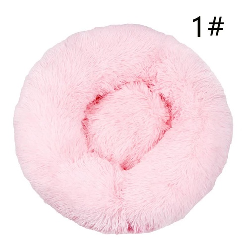Calming Donut Pet Bed -Soft Faux Fur, Anti-Anxiety Fluffy Round Bed for Cats and Small Dogs (Light Pink)40cm - Main Image