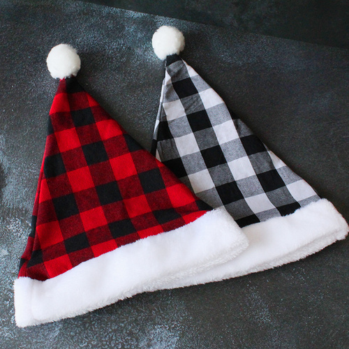 2 Pack Plaid Santa Hats for Adults, Buffalo Check Christmas Hats with White Fur Trim - Main Image