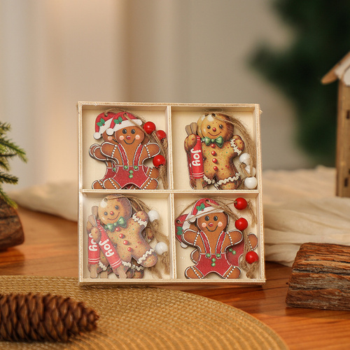 3 boxe style a set New Christmas Decorations, Small Wooden Pendants, Christmas Tree Decorations, 12 Wooden Box Packaging Pendants - Main Image