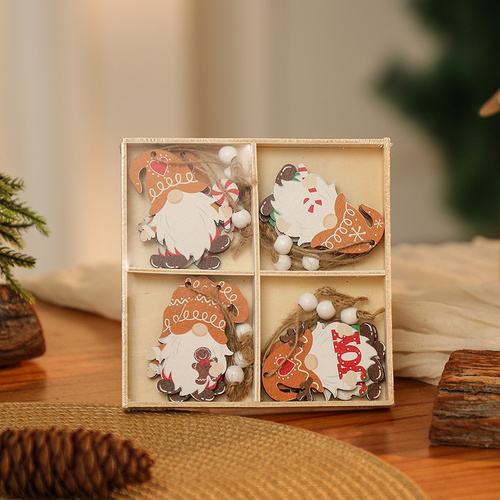 3 boxe style a set New Christmas Decorations, Small Wooden Pendants, Christmas Tree Decorations, 12 Wooden Box Packaging Pendants - Main Image