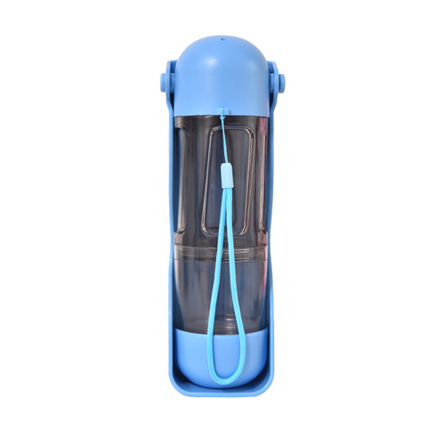 2-in-1 Portable Pet Water and Food Bottle - Leak-Proof Design with Water Lock and Easy Dispenser,300ml Water+200ml food feeder  Blue Colour - Main Image