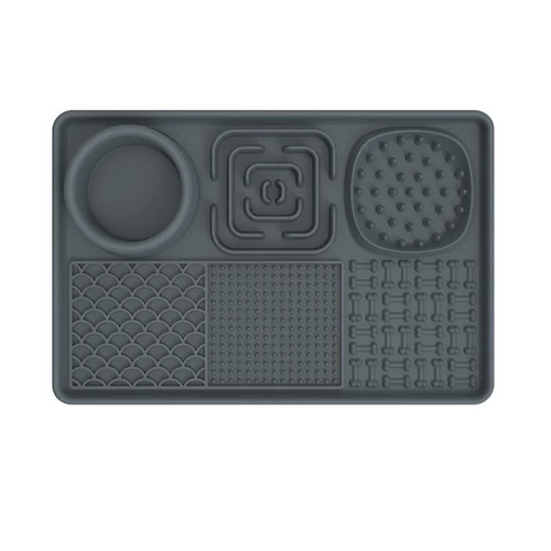Multi-Functional Slow Feeder Mat for Dogs- Anti-Slip Lick Pad with Multiple Textures Rectangle 2PCS (Blue & Grey) - Main Image