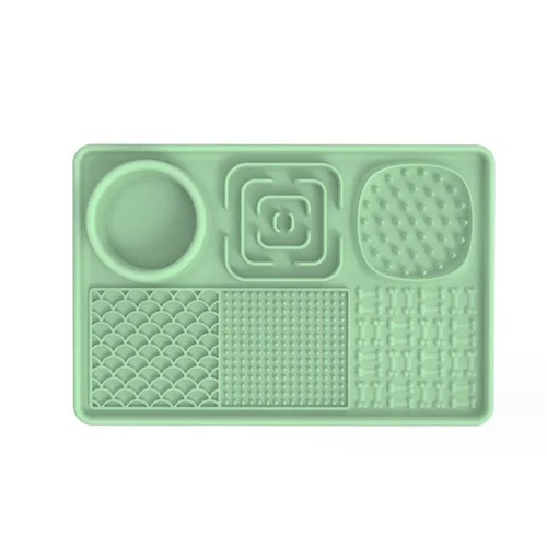 Multi-Functional Slow Feeder Mat for Dogs- Anti-Slip Lick Pad with Multiple Textures Rectangle 2PCS (Pink & Green) - Main Image