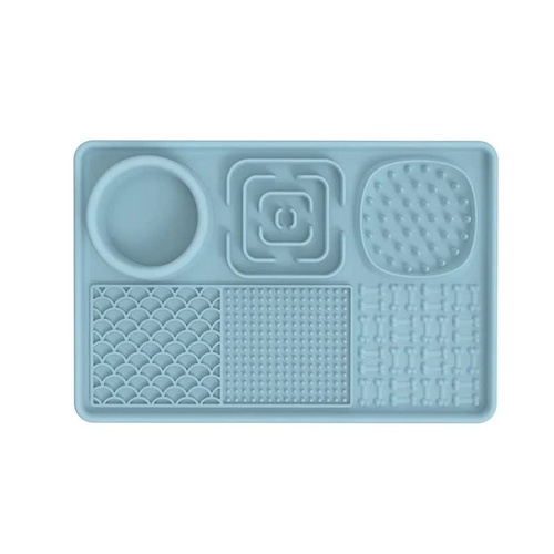 Multi-Functional Slow Feeder Mat for Dogs- Anti-Slip Lick Pad with Multiple Textures Rectangle 2PCS (Blue & Black) - Main Image