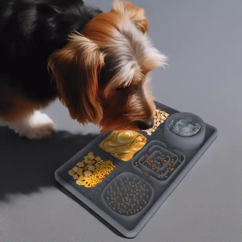 Multi-Functional Slow Feeder Mat for Dogs- Anti-Slip Lick Pad with Multiple Textures Rectangle 2PCS (Grey & Green) - Main Image