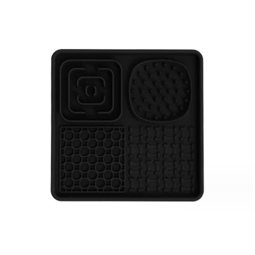 Multi-Functional Slow Feeder Mat for Dogs- Anti-Slip Lick Pad with Multiple Textures Square 2PCS (Black & Grey) - Main Image