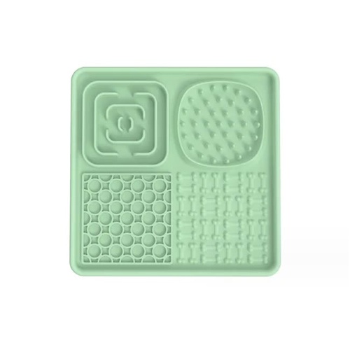 Multi-Functional Slow Feeder Mat for Dogs- Anti-Slip Lick Pad with Multiple Textures Square 2PCS (Pink & Green) - Main Image