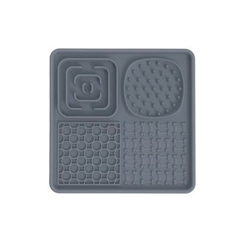 Multi-Functional Slow Feeder Mat for Dogs- Anti-Slip Lick Pad with Multiple Textures Square 2PCS (Blue & Grey) - Main Image