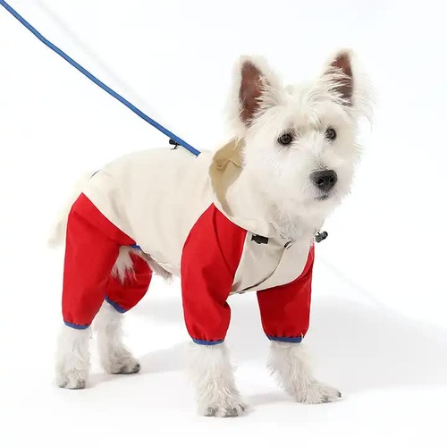 Waterproof Dog Raincoat with Hidden Leash Hole - Windproof and Comfortable for Outdoor Walks, Size:M (Back Length 25cm/9.84in, Bra 38cm/14.96in) White - Main Image