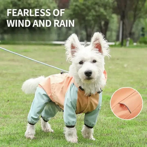 Waterproof Dog Raincoat with Hidden Leash Hole -Windproof and Comfortable for Outdoor Walks, Size:L (Back Length 30cm/11.81in, Bra 44cm/17.32in) Orang - Main Image