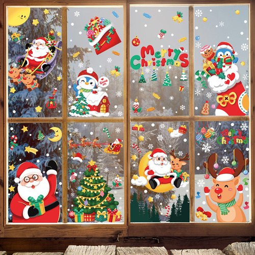 Christmas Window Stickers - Festive Santa Claus, Penguin, and Reindeer Decals for Holiday Home Decor - 2 Set of 16 Sheets (25*35cm) - Main Image