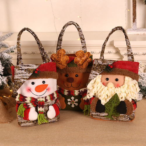 3 PCS Christmas Gift Bags - Santa, Snowman, and Reindeer Design for Holiday Treats and Presents - Main Image