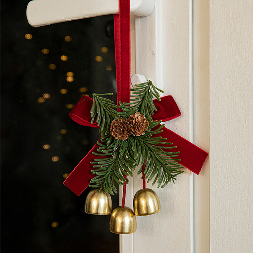 Christmas Door Hanging Ornament with Pinecones, Bells, and Red Ribbon – 16x11cm Festive Decor（2 PCS）） - Main Image