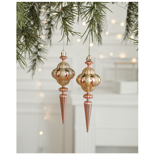 Set of 10 Christmas Ornaments -Gold & Rose Gold Holiday Tree Decorations - Main Image