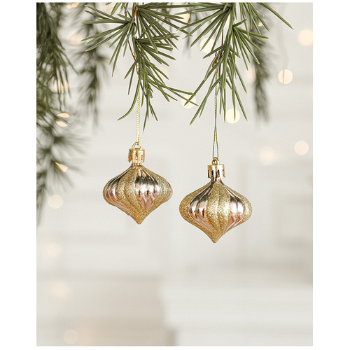Set of 10 Christmas Ornaments -Gold & Rose Gold Holiday Tree Decorations - Main Image