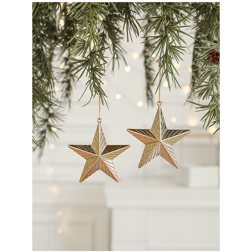 Set of 10 Christmas Ornaments -Gold & Rose Gold Holiday Tree Decorations - Main Image