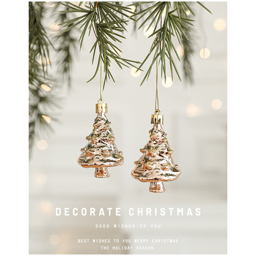 Set of 10 Christmas Ornaments -Gold & Rose Gold Holiday Tree Decorations - Main Image
