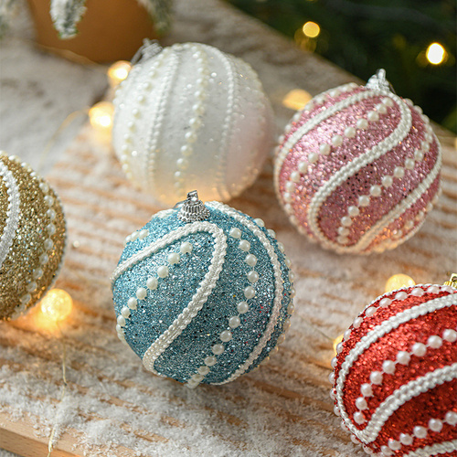 Glittery Christmas Baubles , Pearl-Accented Holiday Ornaments in Assorted Colors, 2 Sets Total(5 Colors Per Set) - Main Image
