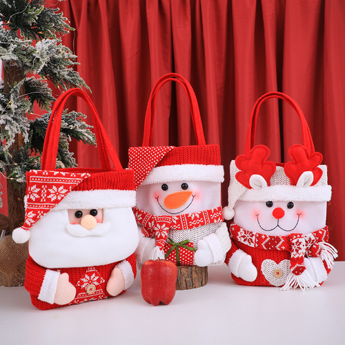 Set of 3 Christmas Fabric Gift Tote Bags – Santa, Snowman, and Reindeer Design - Main Image