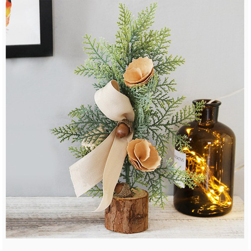 Rustic Mini Tabletop Greenery Ornament – 10 Inches Tall with Burlap Bow and Acorn Accents  (4 trees) - Main Image