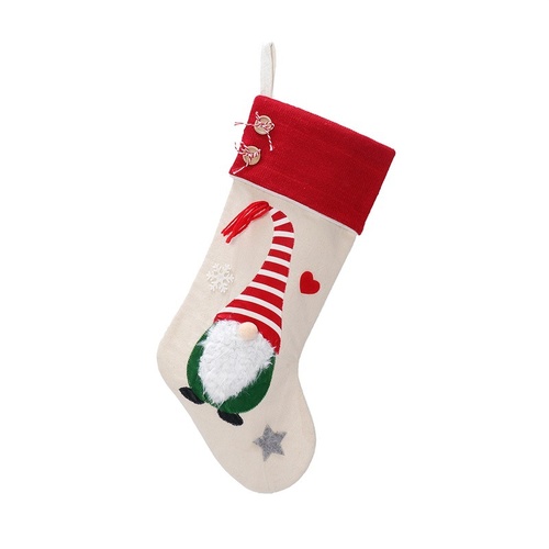 Christmas Gnome Stocking with Red Striped Hat and Decorations - Holiday Decor (3 pieces) - Main Image