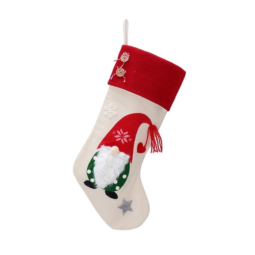 Christmas Gnome Stocking with Red Striped Hat and Decorations - Holiday Decor (3 pieces) - Main Image