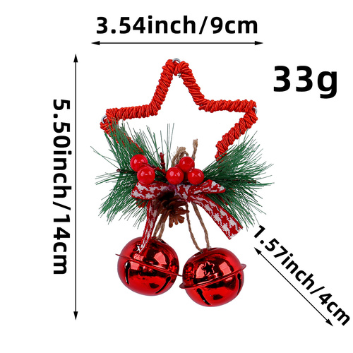 Red Star Christmas Ornament with Bells and Pinecone - Holiday Wreath Decoration 10 pieces - Main Image
