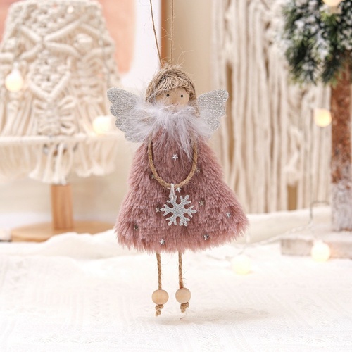 Fluffy Angel Hanging Ornament with Heart and Glitter Wings - Christmas Tree Decoration 16*10 cm Pink(6 pieces) - Main Image