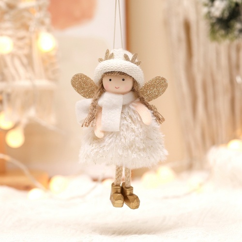 Winter Angel Ornament with Gold Glitter Wings and White Scarf - Christmas Tree Hanging Decoration 15*9 cm White colour (5 pieces) - Main Image