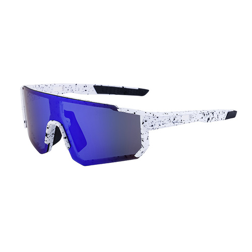 Ink Dot White Frame Blue Mirrored Sports Sunglasses | UV400 Protection & Lightweight Design - Main Image