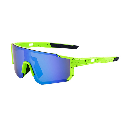 Neon Green Sports Sunglasses with Blue Mirrored Lens | UV400 Polarized Performance Shades - Main Image