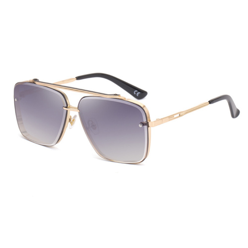 Gold Double  Grey Square Sunglasses,Fashionable Men's Metal, UV400 Gradient Lenses for Timeless Style - Main Image