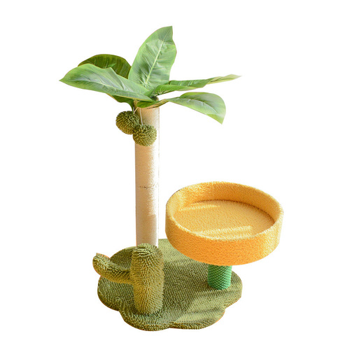 Cat Tree with Faux Leaves, Sisal Scratching Post, Cozy Bed, and Playful Toy - Main Image