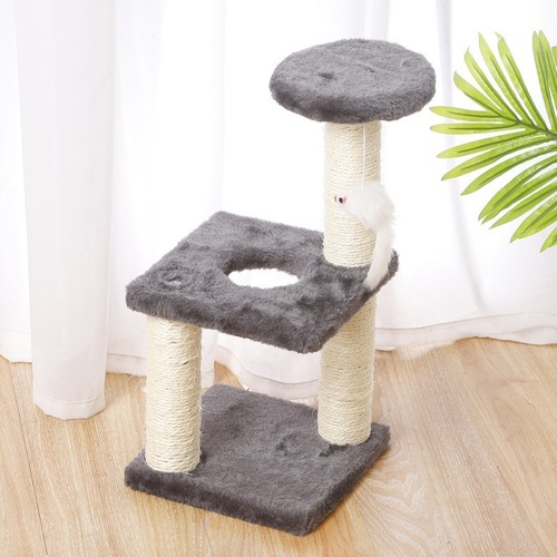 Cat Tree with Two Platforms, Scratching Posts, and Hanging Mouse Toy 40*15*20cm - Main Image