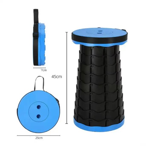 Portable Collapsible Telescopic Stool - Foldable, Lightweight, Adjustable, and Compact Camping Chair (Blue-Black) - Main Image