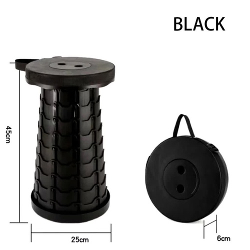 Portable Collapsible Telescopic Stool - Foldable, Lightweight, Adjustable, and Compact Camping Chair (Black) - Main Image