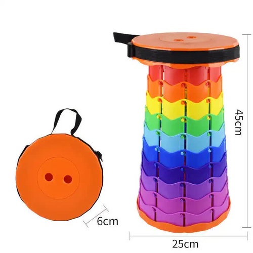 Rainbow Telescopic Stool - Collapsible, Portable, Foldable, and Adjustable Compact Chair (Orange-Top) - Main Image