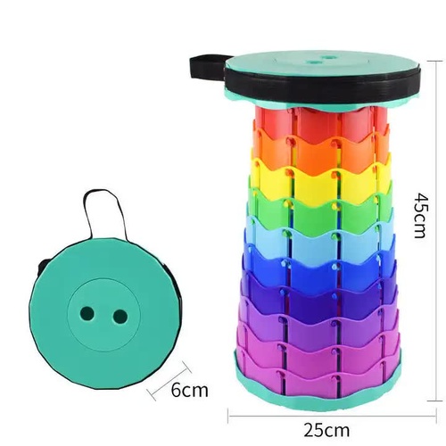 Rainbow Telescopic Stool - Collapsible, Portable, Foldable, and Adjustable Compact Chair (green-Top) - Main Image