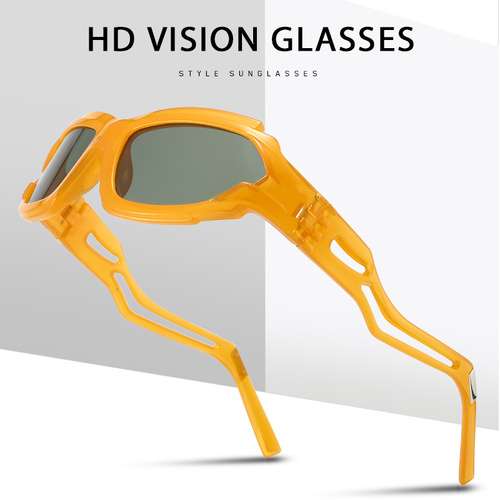 Futuristic Sports Wrap Man Sunglasses - Bold Orange Frames with UV Protection - Main Image