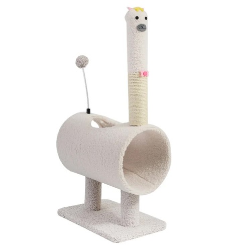 Interactive Cat Tunnel & Scratching Post with Spring Toy - Cozy Playtime for Kittens white 35*23*71cm - Main Image