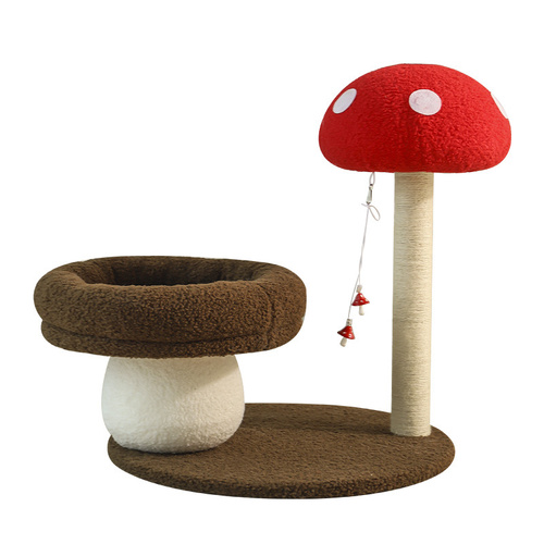 Mushroom-Themed Cat Tree with Cozy Bed and Scratching Post (48x48x58 cm) - Main Image