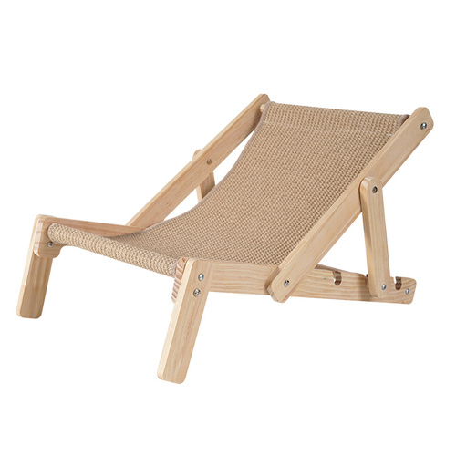 Adjustable Wooden Cat Lounge Chair - Comfortable Woven Hammock for Cats - Main Image