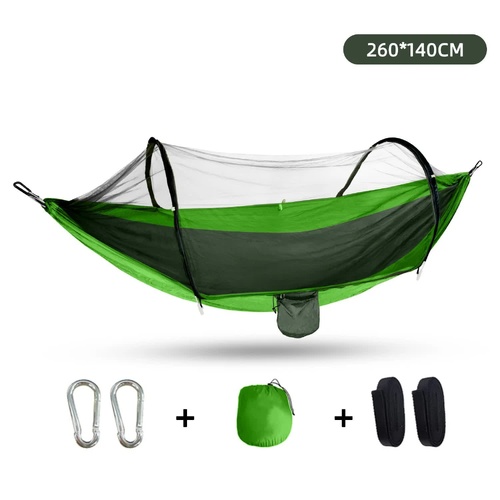 Outdoor Camping Hammock with Mosquito Net - Lightweight 260x140cm, Portable Travel & Hiking Gear Green - Main Image