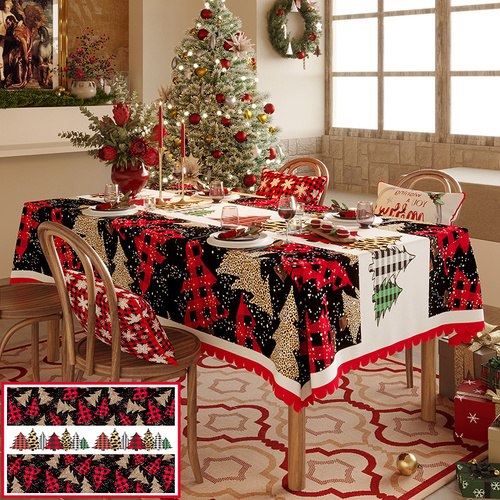 Christmas Tree Pattern Tablecloth - Festive Holiday Dining Table Cover  100*100cm - Main Image